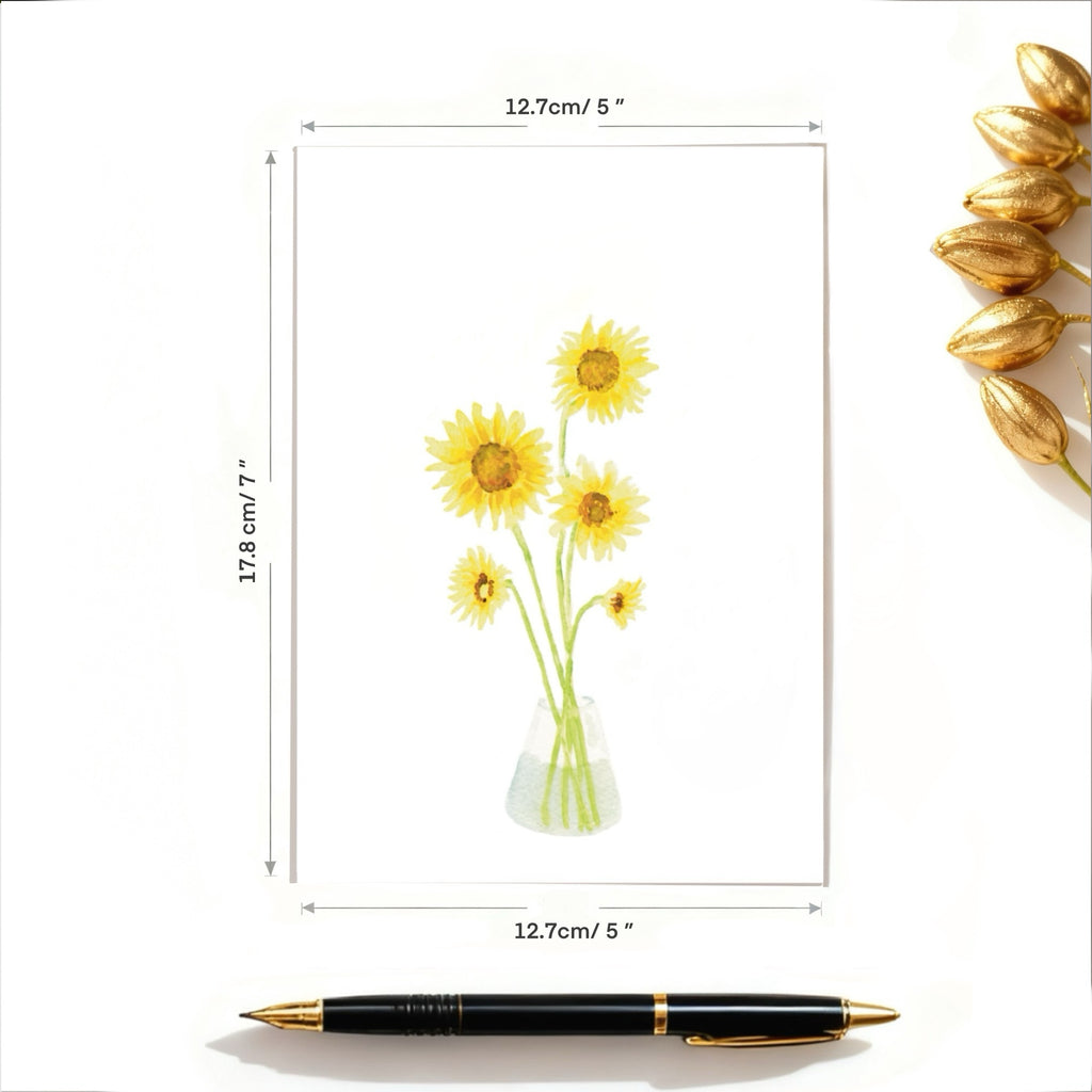 Sunflower Greeting Card – Hand-Painted Watercolor Design – Blank Inside, 5x7 Inch Card with Envelope – All-Purpose Card for Any Occasion