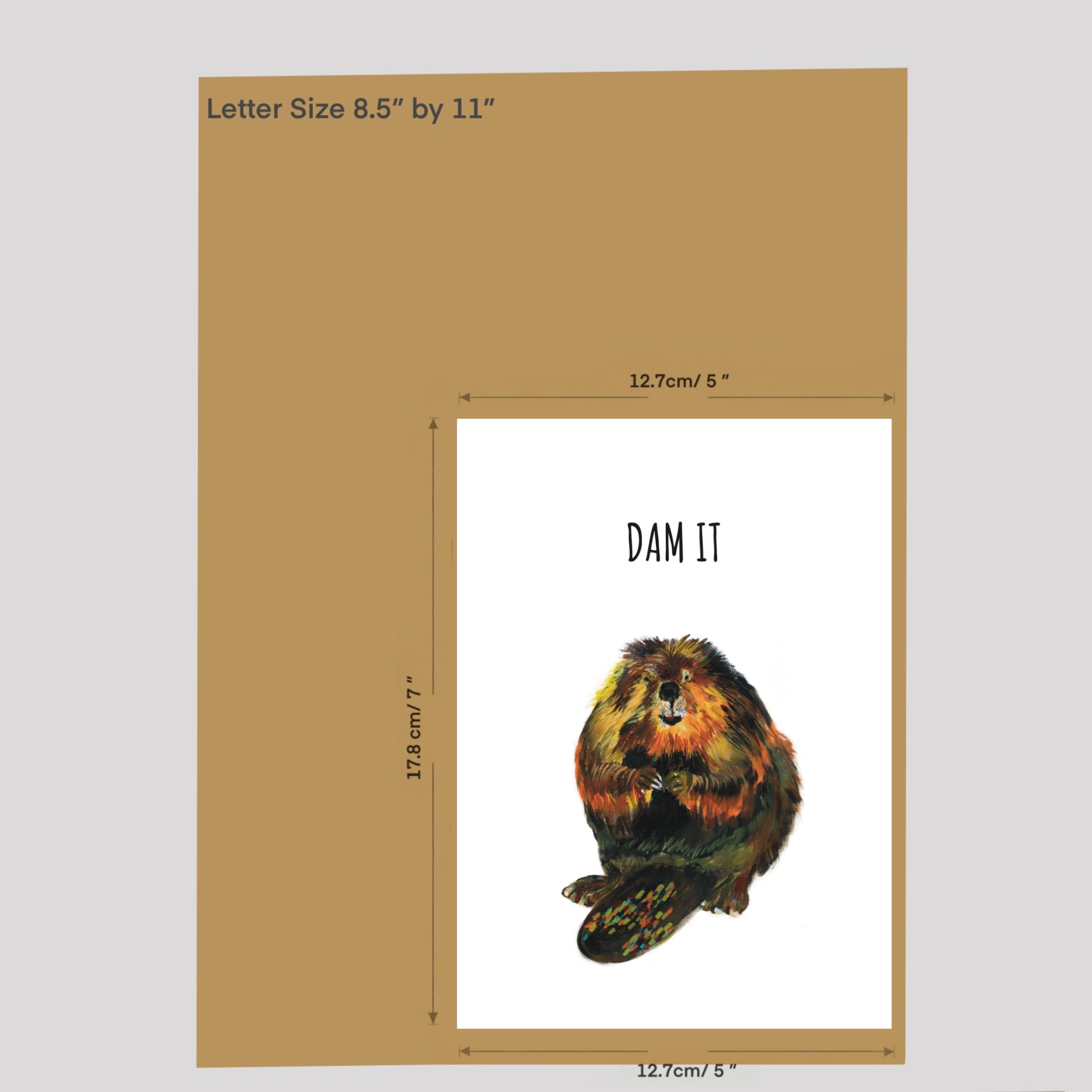 Funny Beaver Greeting Card – 'Dam It' – Hand-Painted Acrylic Design – Blank Inside, 5x7 Inch Card with Envelope – Perfect for Humor, Birthdays, and All Occasions