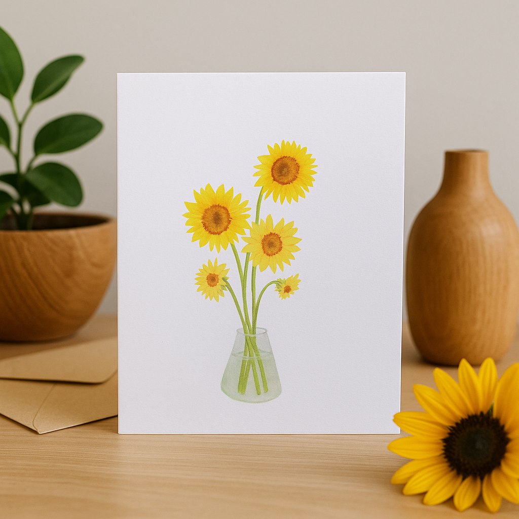 Sunflower Greeting Card – Hand-Painted Watercolor Design – Blank Inside, 5x7 Inch Card with Envelope – All-Purpose Card for Any Occasion